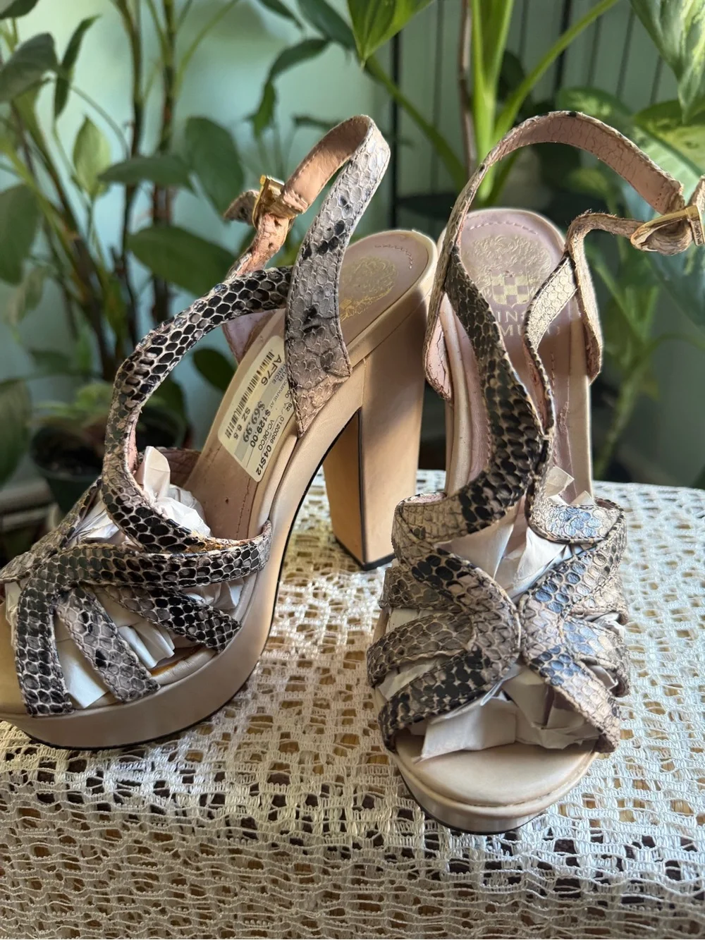 Vince Camuto Snakeskin Print Strappy Platform Heels